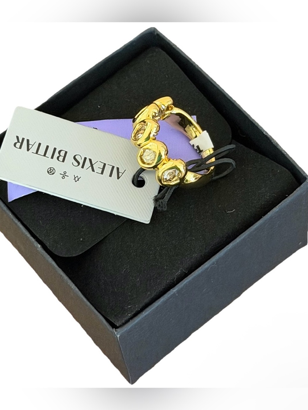 Alexis Bittar Molten Gold Plated Crystals Band Ring size 7 NWT